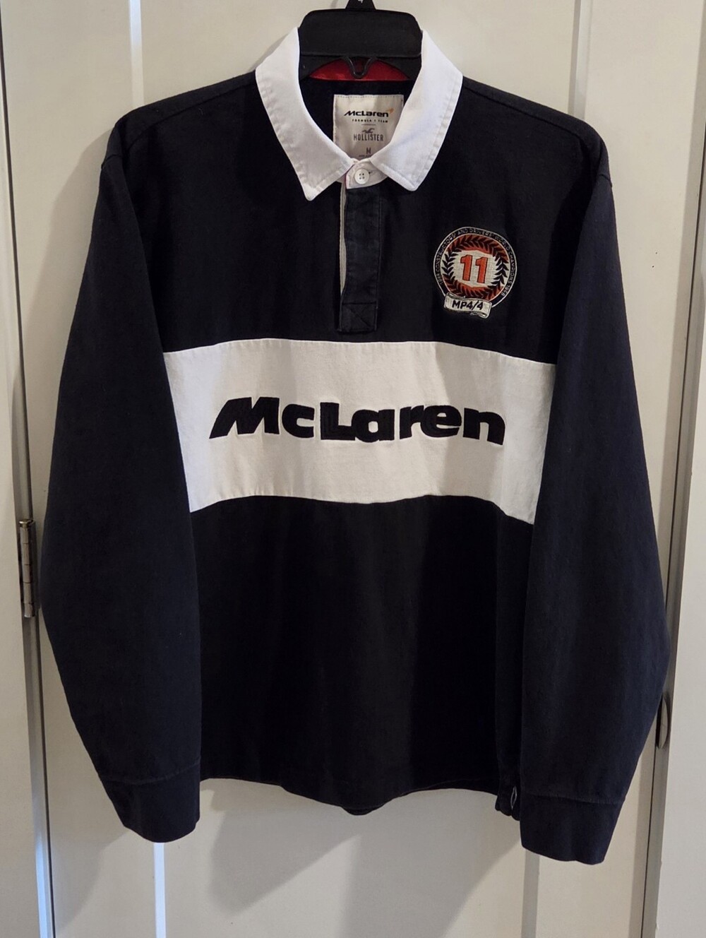 Hollister Formula 1 Team McLaren Rugby Jersey Shirt - Size Medium - Black & Whit